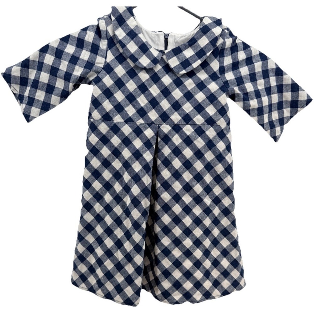 Mabel + Honey Boutique Girls 4 Blue/White Check 3/4 Sleeve Dress‎